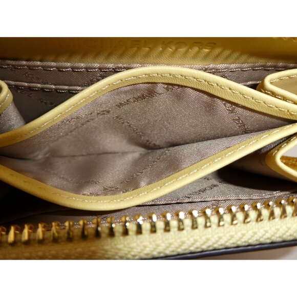 Michael Kors Jet Set Brown Yellow Medium Logo Zip Around Card Wallet NWOT - Picture 8 of 9